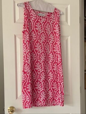 Bright Pink Coral-Pattern Sleeveless Midi Dress